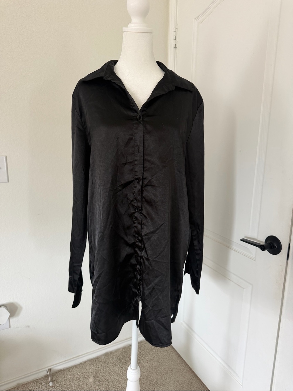 Princess Polly Black Long-Sleeve Button-Down Shirt